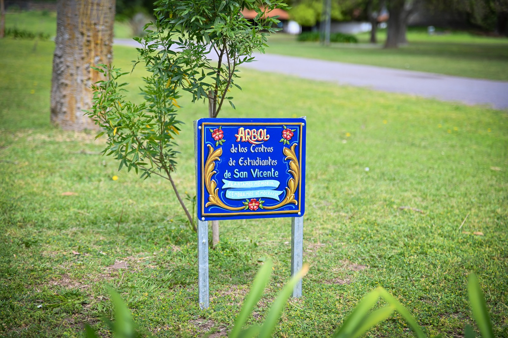 Descubrimiento de la placa conmemorativa del Árbol de los Centros de Estudiantes con la frase Plantamos memoria, sembramos democracia.