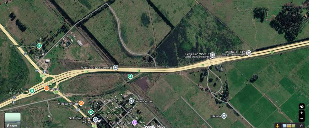 Peaje en la Ruta 6 | Comienza a funcionar el nuevo sistema sin barreras ni cabinas 3 Mapa y vista del kilómetro 51 de la Autovía 6 con arcos electrónicos de Aubasa.